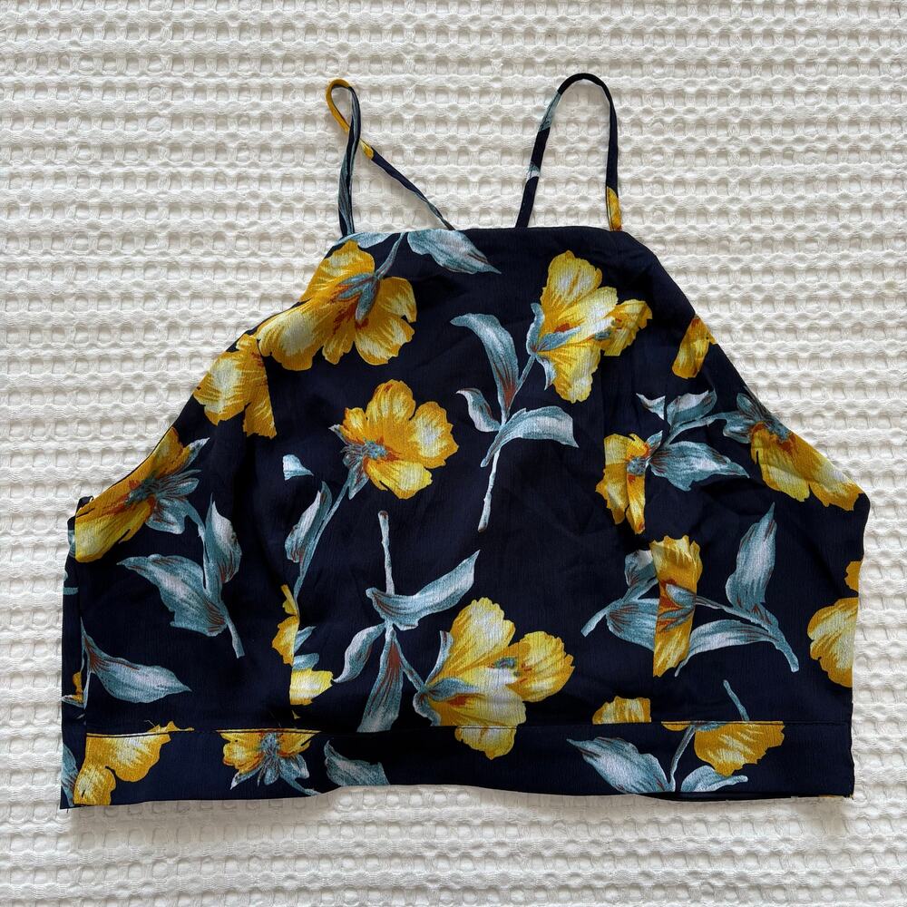 Navy Floral Crop Tie Back Top Large